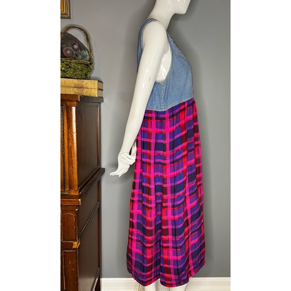 vintage 90s Carol Little : denim & plaid dress - Picture 4 of 16